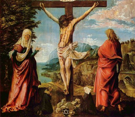Albrecht Altdorfer: Kreuzigung, Szene: Christus am Kreuz mit Maria und Johannes