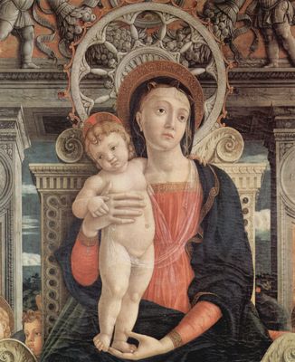 Andrea Mantegna: Altarretabel von San Zeno in Verona, Triptychon, Mitteltafel, Szene: Thronende Madonna und Engel, Detail