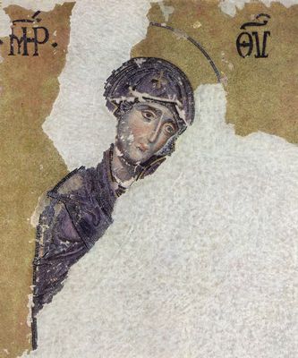 Byzantinischer Mosaizist des 12. Jahrhunderts: Mosaiken in der Hagia Sophia, Szene: Deesis, Detail: Maria, Fragment