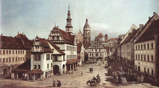 Canaletto (I): Ansicht von Pirna, Der Marktplatz von Pirna