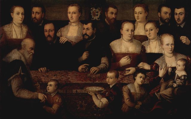 Cesare Vecellio: Portrt einer Familie mit orientalischem Teppich
