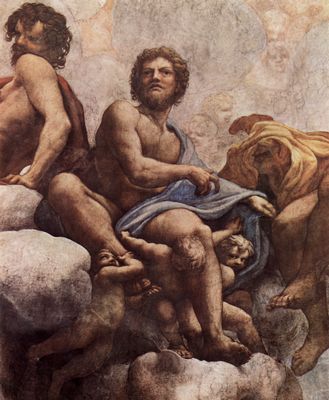Correggio: Fresken in der Kirche San Giovanni Evangelista in Parma, Kuppelfresko, Szene: Die Vision des Hl. Johannes in Patmos, Detail: Hl. Philippus und Hl. Thaddus