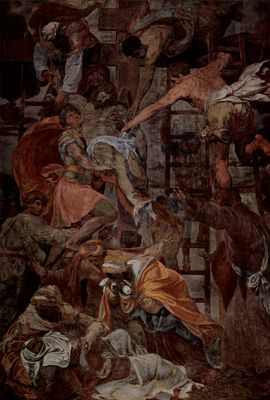 Daniele da Volterra: Fresko in der Kapelle Orsini di Trinità de Monti, Szene: Kreuzabnahme