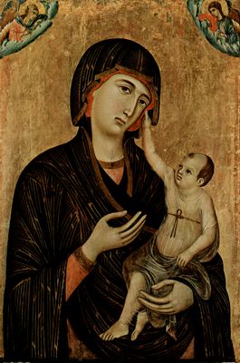 Duccio di Buoninsegna: Madonna di Crevole, Szene: Thronende Madonna und zwei Engel