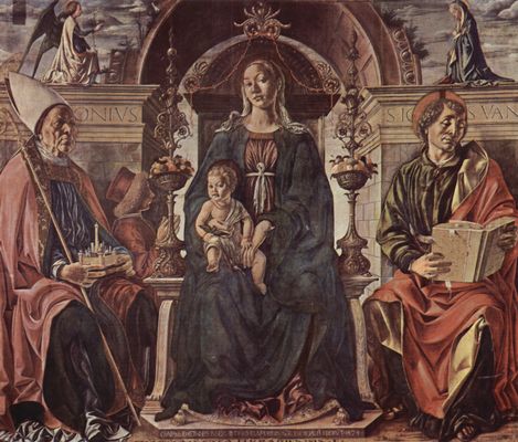 Francesco del Cossa: Thronende Madonna, Hl. Petronius und Hl. Evangelist Johannes