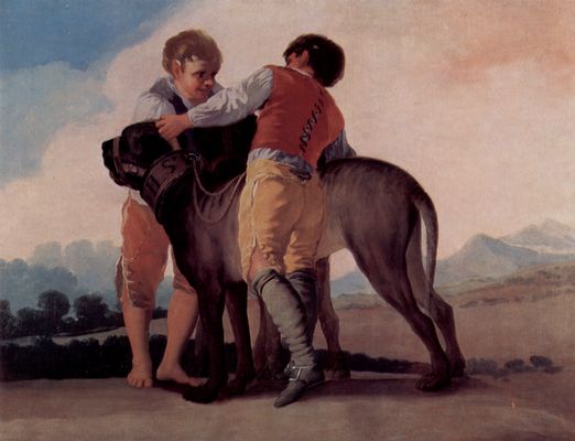 Francisco de Goya y Lucientes: Entwrfe fr die Wandteppiche zur Ausschmckung der Knigl. Palste El Pardo und El Escorial, Szene: Knaben mit Bluthunden