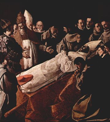 Francisco de Zurbarn: Aufbahrung des Hl. Bonaventura im Beisein des Papstes Gregor X. und des Knigs Jaime I. von Aragn