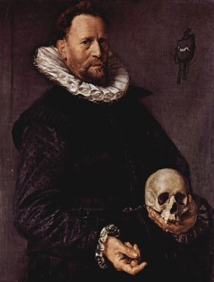Frans Hals: Porträt eines etwa sechsigjährigen Mannes mit Totenschädel in der linken Hand