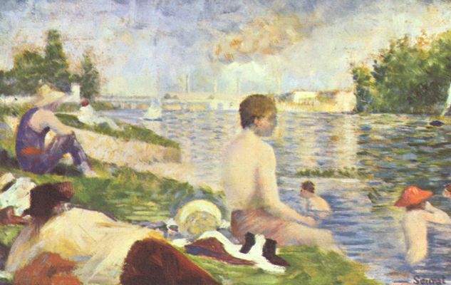 Georges Seurat: Badeplatz, lskizze fr Ein Badeplatz in Asnires