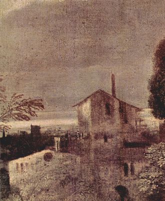 Giorgione: Lndliches Konzert, Detail: Architektur in Landschaft