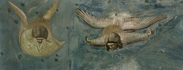 Giotto di Bondone: Freskenzyklus in der Arenakapelle in Padua (Scrovegni-Kapelle), Szene: Die Beweinung, Detail: Trauernde Engel
