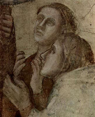 Giotto di Bondone: Freskenzyklus in der Peruzzi-Kapelle, Santa Croce in Florenz, Szene: Die Erweckung der Drusiana durch den Evangelisten Johannes, Detail