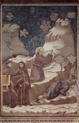 Giotto di Bondone: Freskenzyklus zum Leben des Hl. Franziskus von Assisi, Szene: Das Quellwunder des Hl. Franziskus