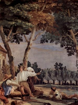 Giovanni Domenico Tiepolo: Fresken in der Villa Vallmarana, Vicenca, Szene: Ruhepause der Bauern