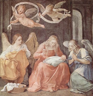 Guido Reni: Fresken im Palazzo Quirinale, Cappella dell'Annunciata, linke Wand, Szene: Nhende Jungfrau Maria und Engel