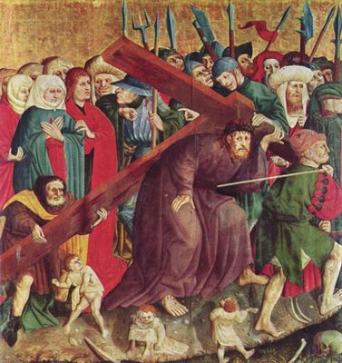 Hans Multscher: Wurzacher Passionsaltar, linker Innenflgel, unten: Kreuztragung Christi