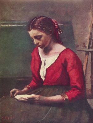 Jean-Baptiste-Camille Corot: Lesendes Mdchen in rotem Trikot