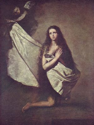 Jos de Ribera: Hl. Agnes im Gefngnis, als sie der Engel mit dem Tuch bekleidet