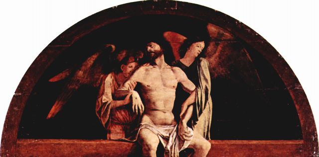 Lorenzo Lotto: Altar der Santa Cristina al Tiverone, Lnettenbekrnung der Haupttafel: Engelpiet