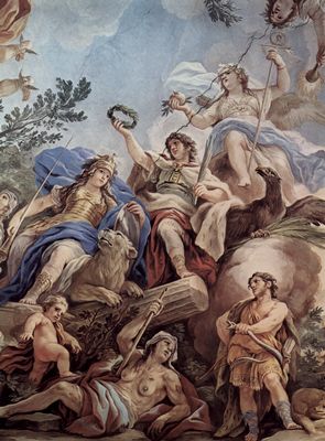 Luca Giordano: Fresken in der Galerie des Palazzo Medici-Riccardi in Florenz, Szene: Bekrnung der Fortitudo mit Ehrenkranz