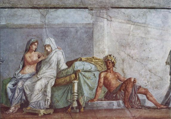 Meister der Aldobrandinischen Hochzeit: Aldobrandinischen Hochzeit, Detail: Aphrodite, Braut und Dionysos