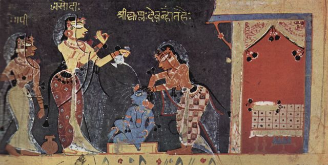Meister der Bhâgavata-Purâna-Handschrift: Bhâgavata-Purâna-Handschrift, Szene: Der Knabe Krishna im Bade
