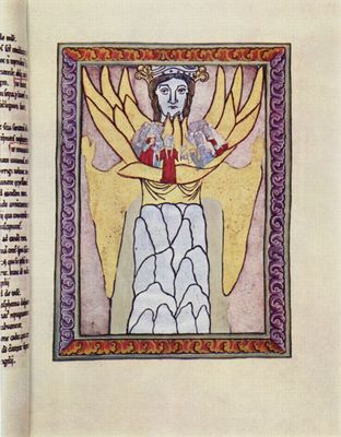 Meister des Hildegardis-Codex: Hildegardis-Codex, sogenannter Scivias-Codex, Szene: Der mystische Leib