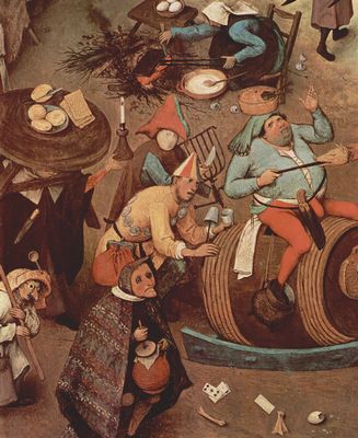 Pieter Bruegel d. Ä.: Serie der sogenannten bilderbogenartigen Gemälde, Szene: Streit des Karnevals mit der Fastenzeit, Detail