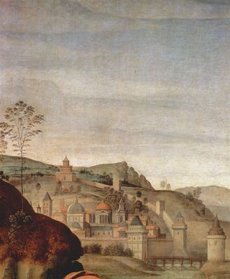 Pietro Perugino: Beweinung Christi, Detail: Landschaft