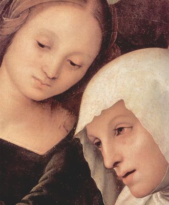 Pietro Perugino: Beweinung Christi, Detail: Maria Magdalena und Maria