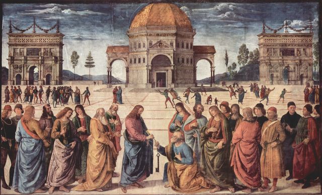 Pietro Perugino: Fresken in der Sixtinischen Kapelle, Szene: Christus bergibt Petrus den Schlssel zum Himmelreich