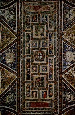 Pintoricchio: Freskenzyklus zu Leben und Taten des Enea Silvio Piccolomini, Papst Pius II. in der Dombibliothek zu Siena, Deckenfresko, Detail