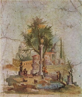 Pompejanischer Maler um 10/20: Landschaft mit dem heiligen Baum