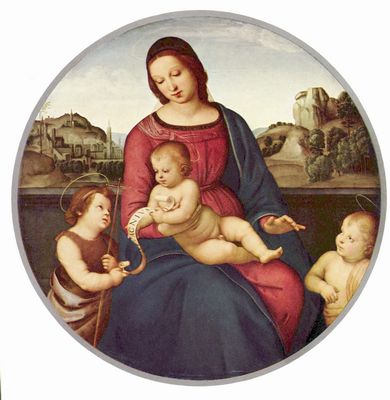 Raffael: Madonna Terranuova, Szene: Maria mit Christuskind und zwei Heiligen, Tondo