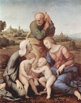 Raffael: Sacra Familia Canigiani, Szene: Heilige Familie mit Hl. Elisabeth und Hl. Johannes dem Tufer