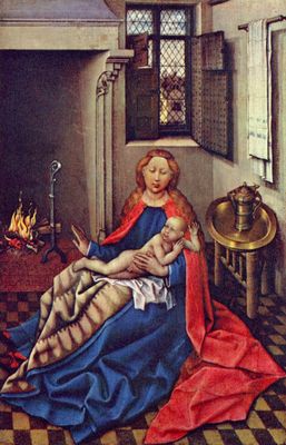 Robert Campin: Maria mit dem Jesuskind am Kamin