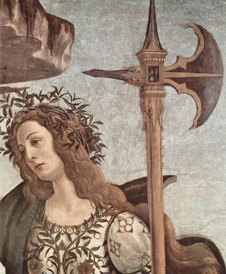 Sandro Botticelli: Minerva und der Kentaur, Detail: Minerva