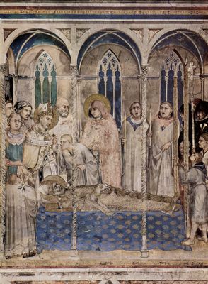 Simone Martini: Freskenzyklus mit Szenen aus dem Leben des Hl. Martin von Tours, Kapelle in Unterkirche San Francesco in Assisi, Szene: Das Begrbnis des Hl. Martin