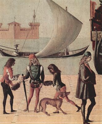 Vittore Carpaccio: Gemldezyklus zur Legende der Hl. Ursula, Szene: Ankunft der englischen Gesandten am Hof des Knigs der Bretagne, Detail