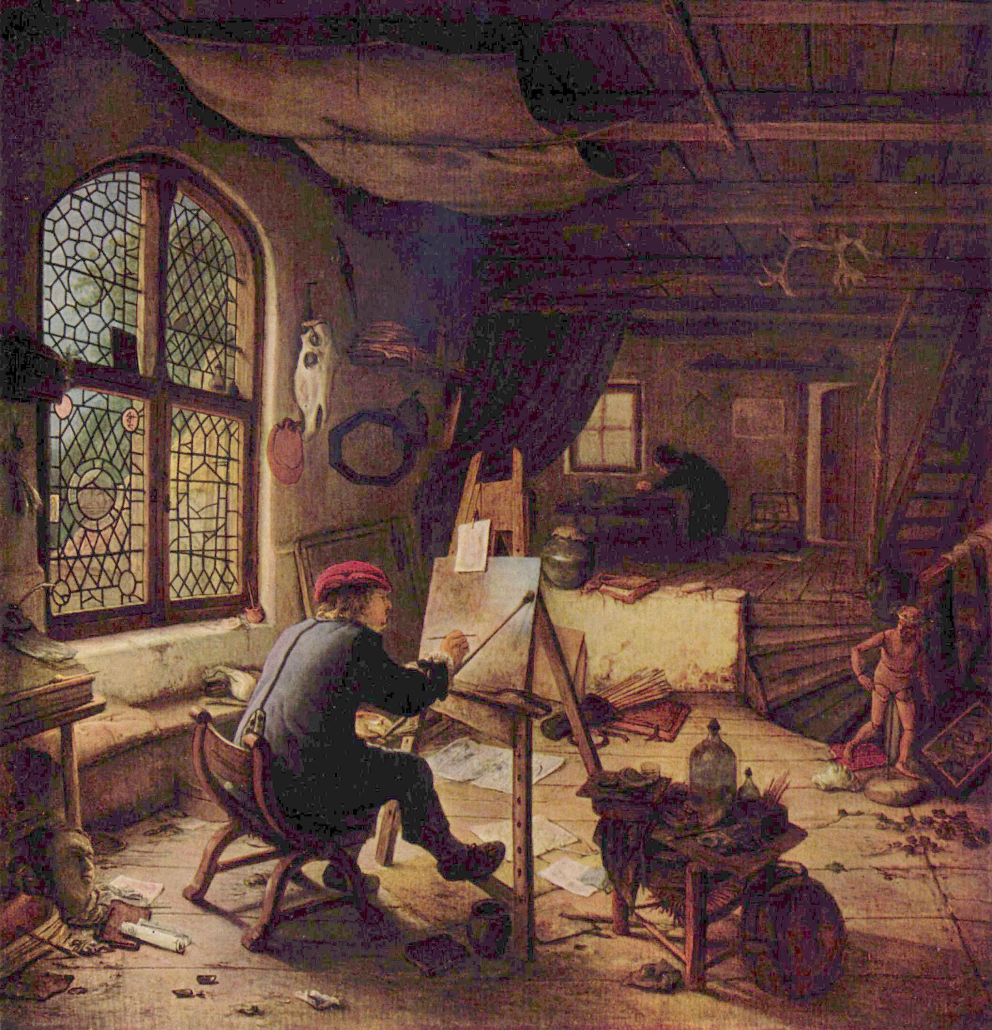 Adriaen van Ostade: Der Maler in seiner Werkstatt (Selbstportrt)
