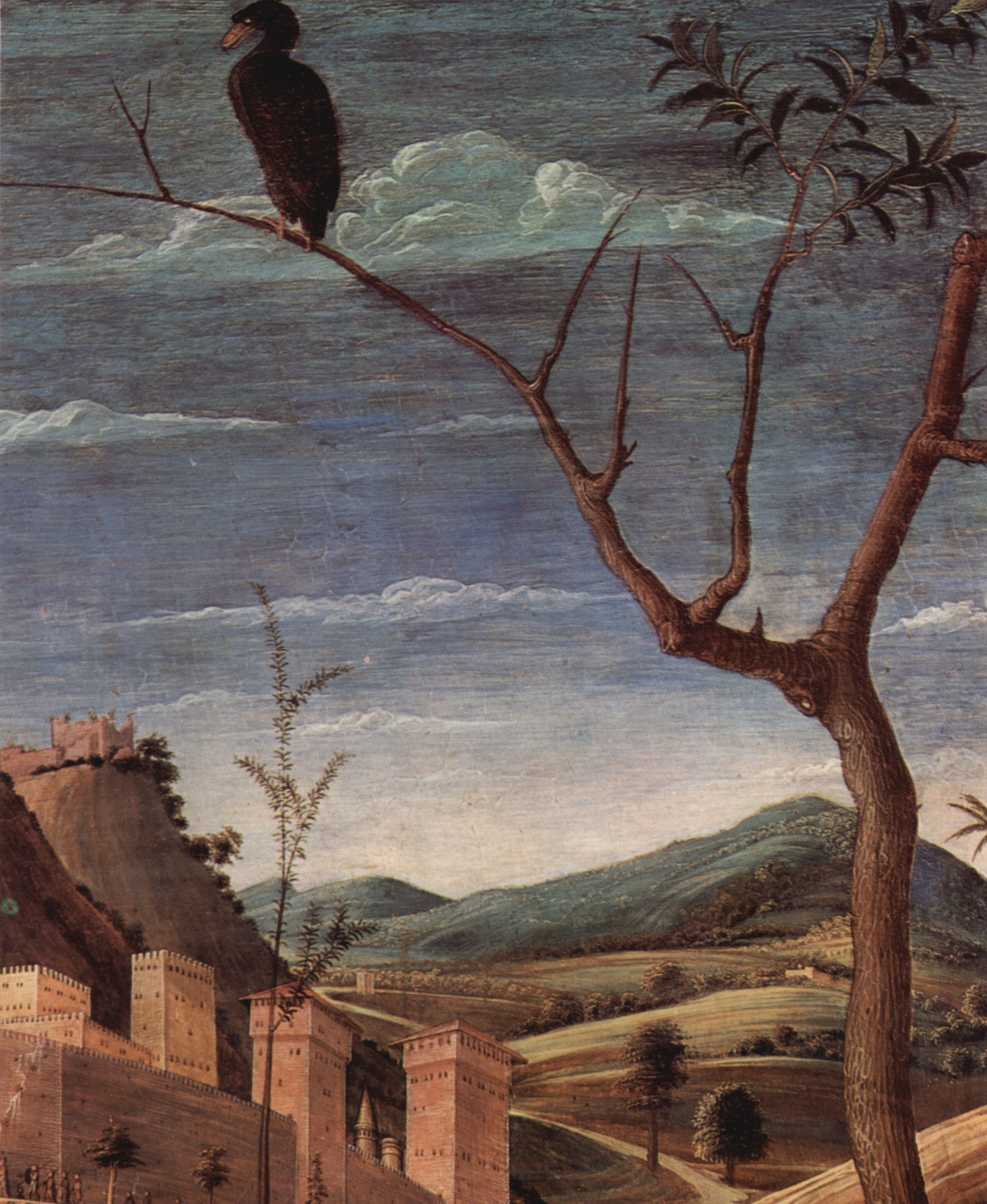 Andrea Mantegna: Christus am lberg im Garten Gethsemane, Detail: Landschaft mit Stadt
