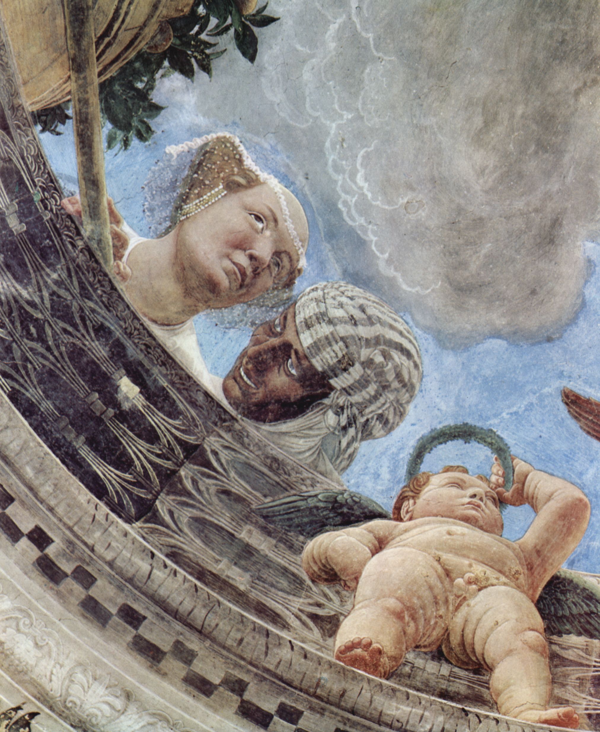 Andrea Mantegna: Freskenzyklus in der Camera degli Sposi im Palazzo Duccale in Mantua, Gewlbefresko, Detail: Die Herzogin und ein afrikanischer Sklave