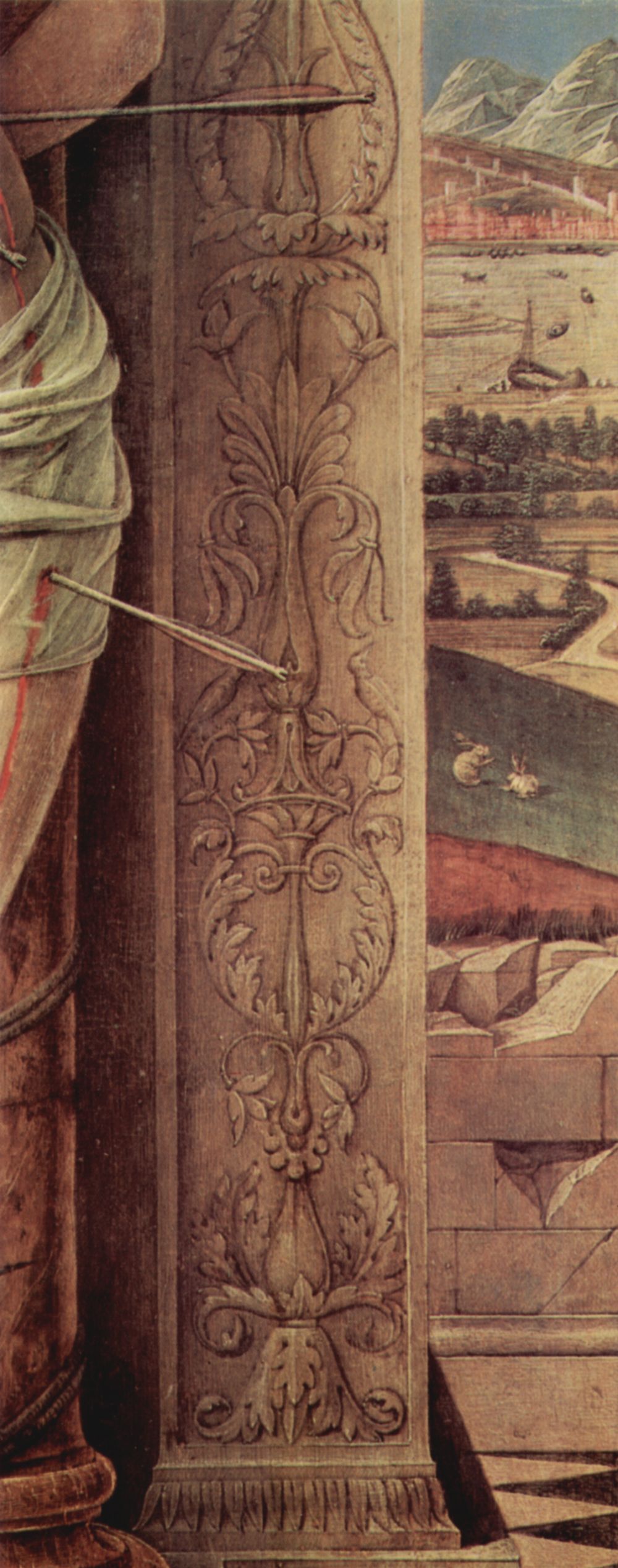 Andrea Mantegna: Hl. Sebastian, Detail: Architektur und Landschaft