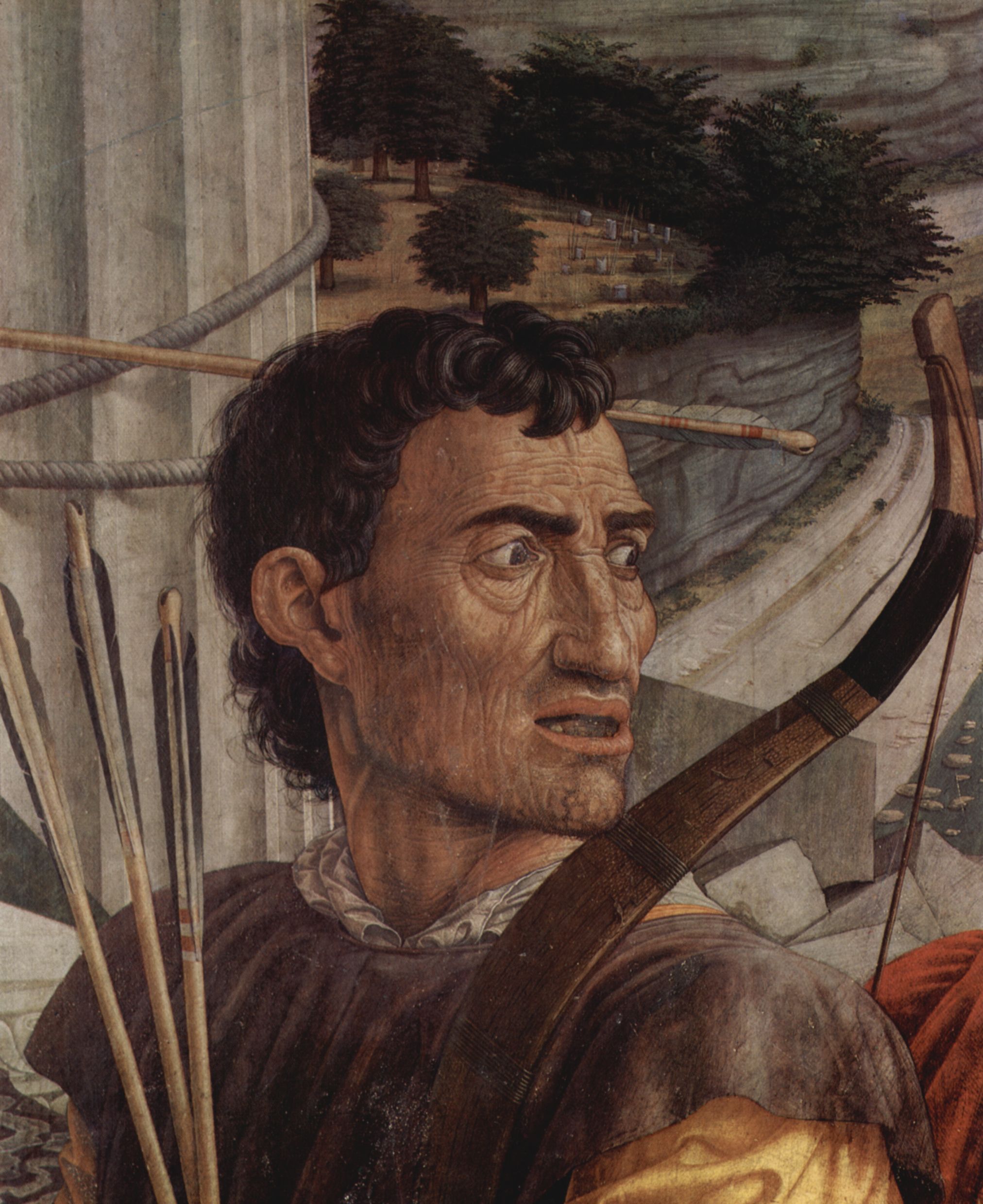 Andrea Mantegna: Hl. Sebastian, Detail: Kopf eines der Bogenschtzen