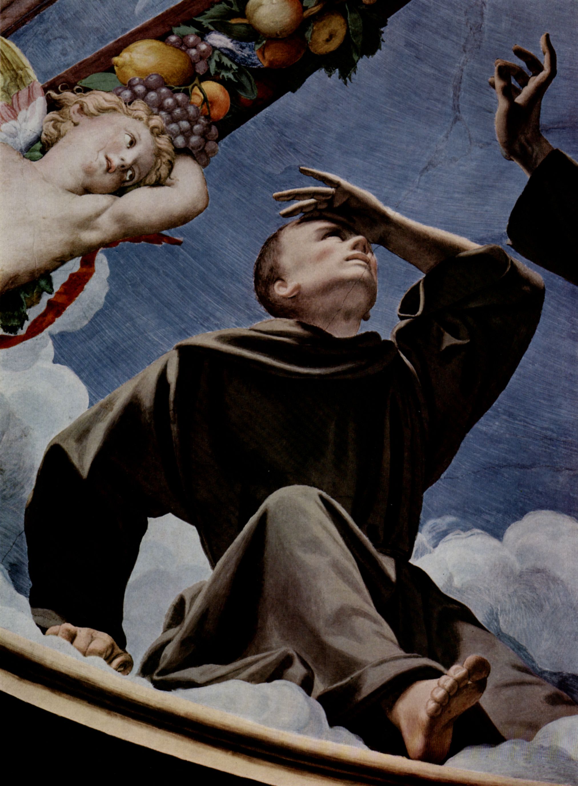 Angelo Bronzino: Fresken der Kapelle der Eleonora da Toledo im Palazzo Vecchio in Florenz, Deckenfresko, Detail: Fra Leone, Gefhrte des Hl. Franziskus