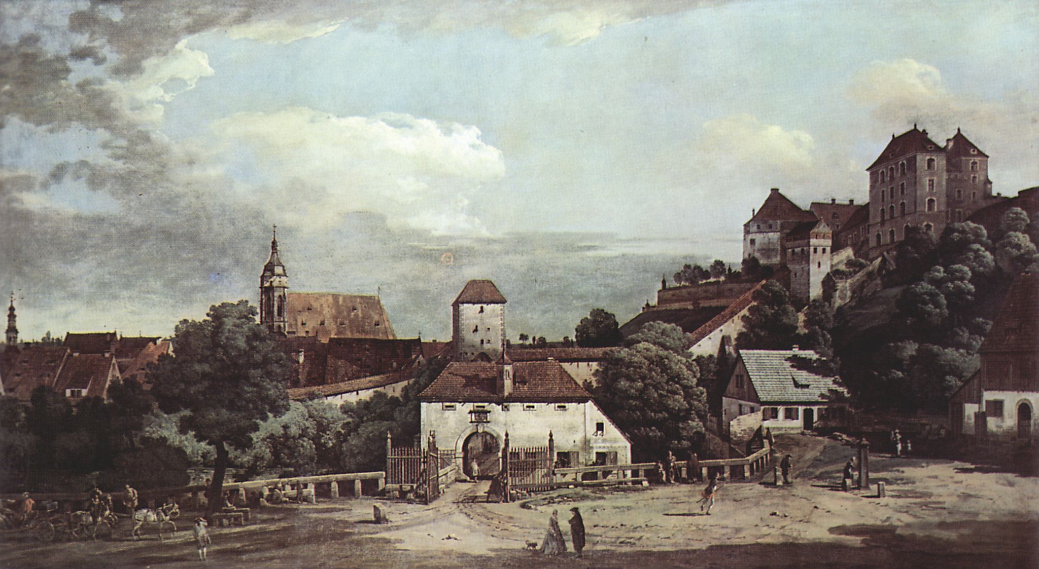 Canaletto (I): Ansicht von Pirna, Pirna von der Sdseite aus gesehen, mit Befestigungsanlagen und Obertor (Stadttor) sowie Festung Sonnenstein