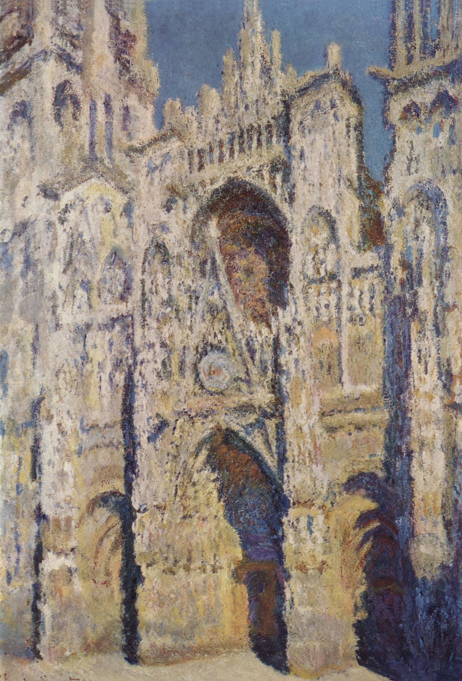 Claude Monet: Kathedrale von Rouen (Das Portal und der Turm Staint-Romain bei strahlender Sonne, Harmonie in Blau und Gold)