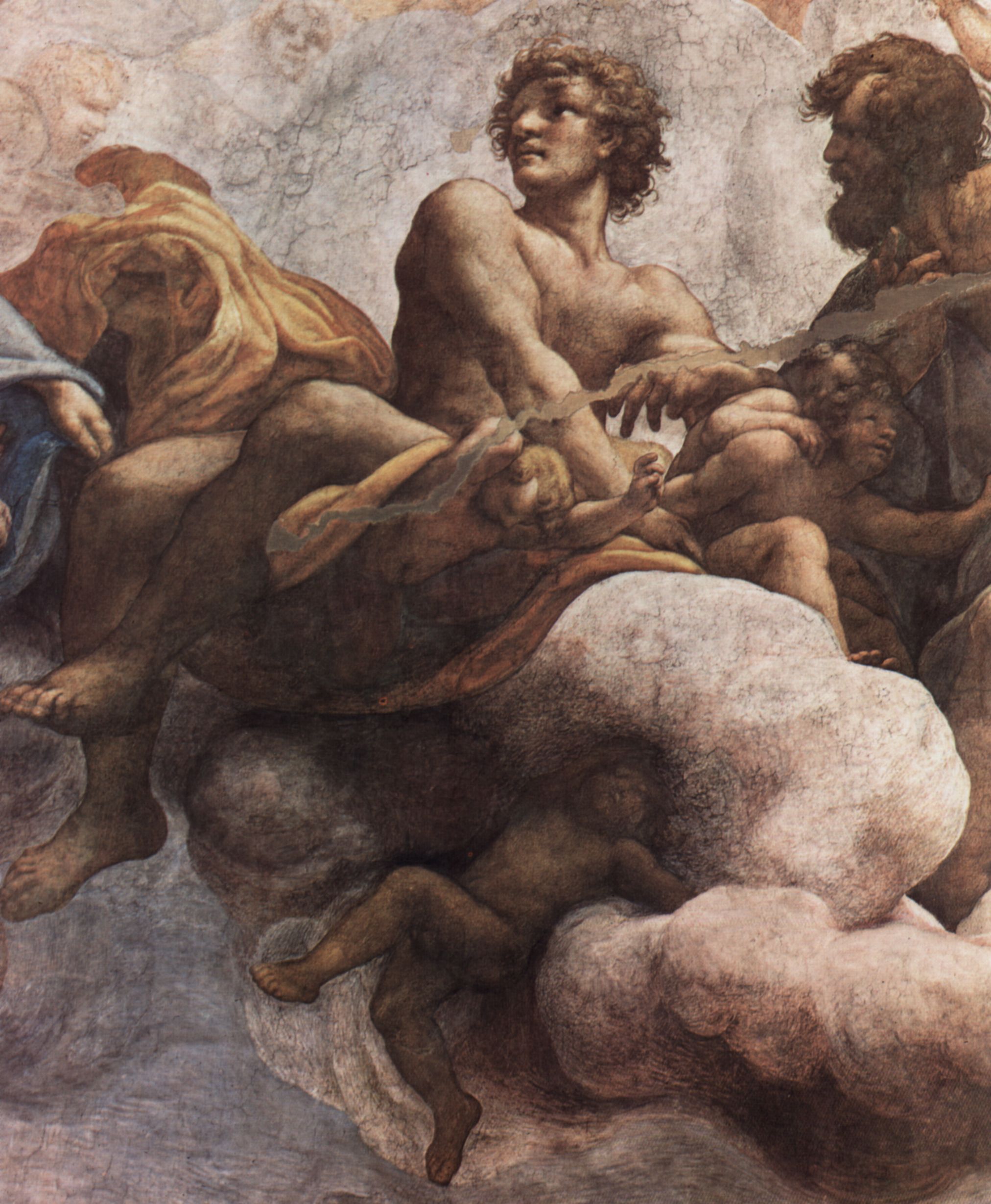 Correggio: Fresken in der Kirche San Giovanni Evangelista in Parma, Kuppelfresko, Szene: Die Vision des Hl. Johannes in Patmos, Detail: Hl. Jacobus d. Jngere, Hl. Thomas