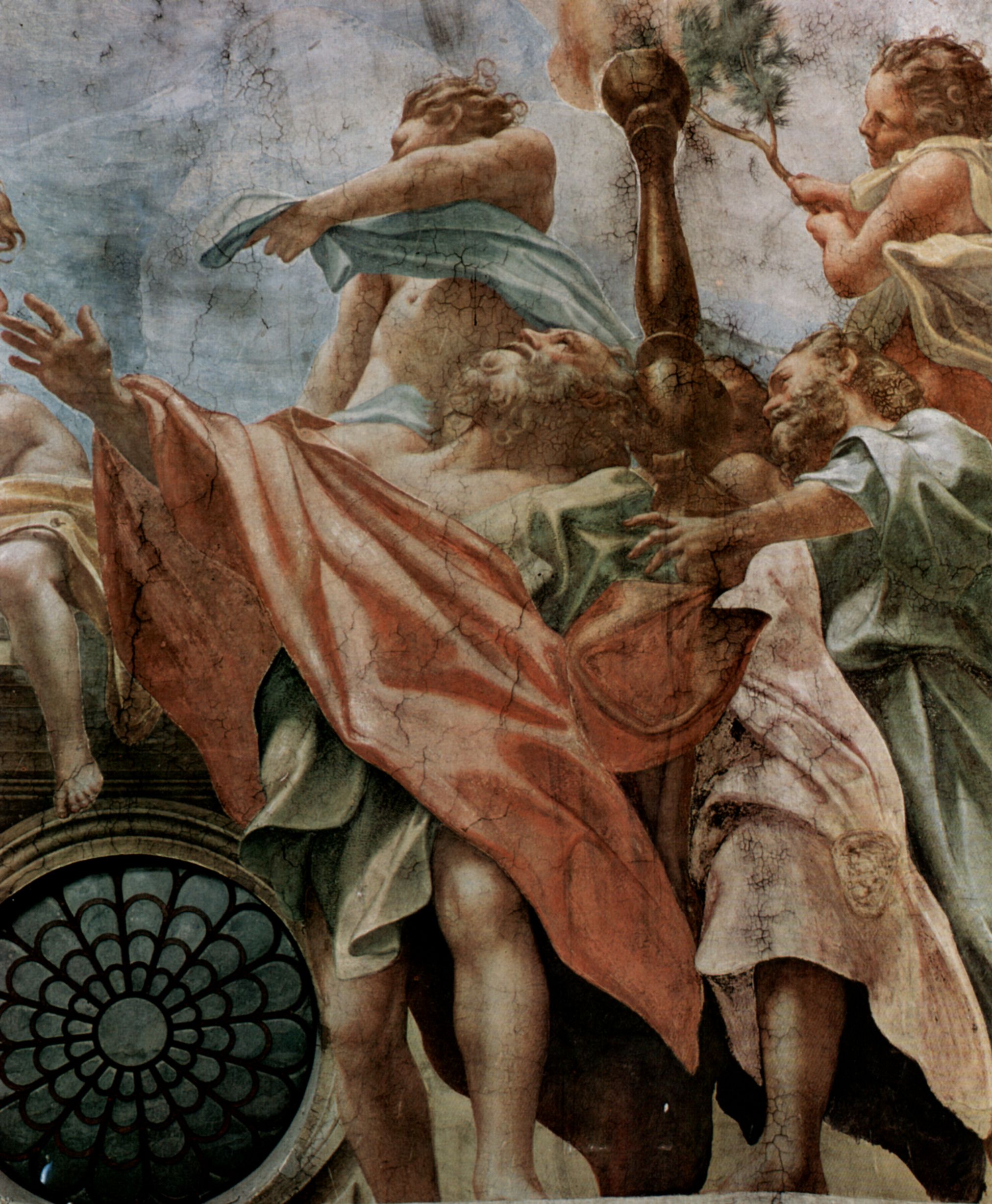 Correggio: Kuppelfresko im Dom, Szene: Verkndigung, Detail: Apostel und Epheben