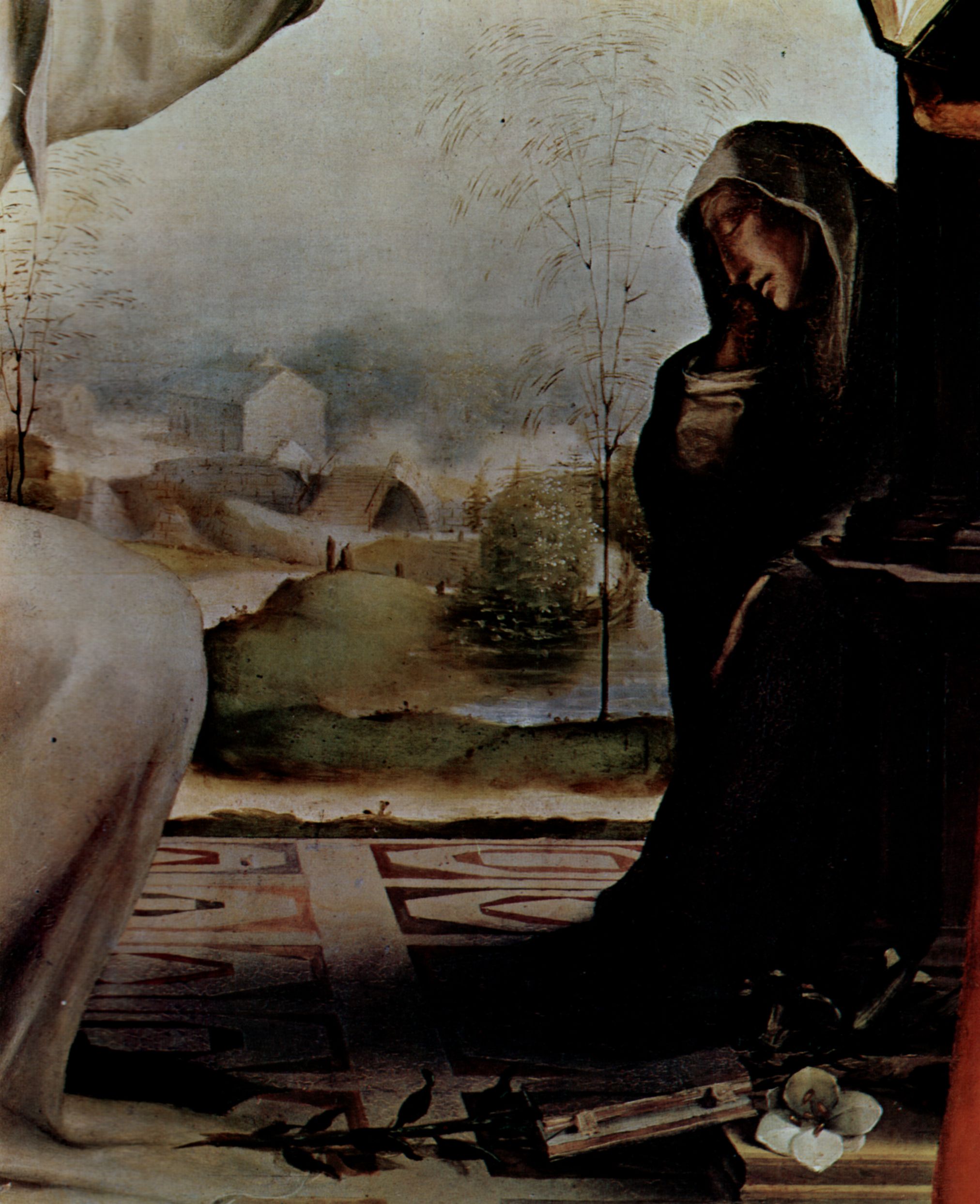 Domenico Beccafumi: Die Hl. Katharina empfngt die Wundmale, mit Hl. Benedikt und Hl. Hieronymus, Altarretabel, Detail: Hl. Katharina
